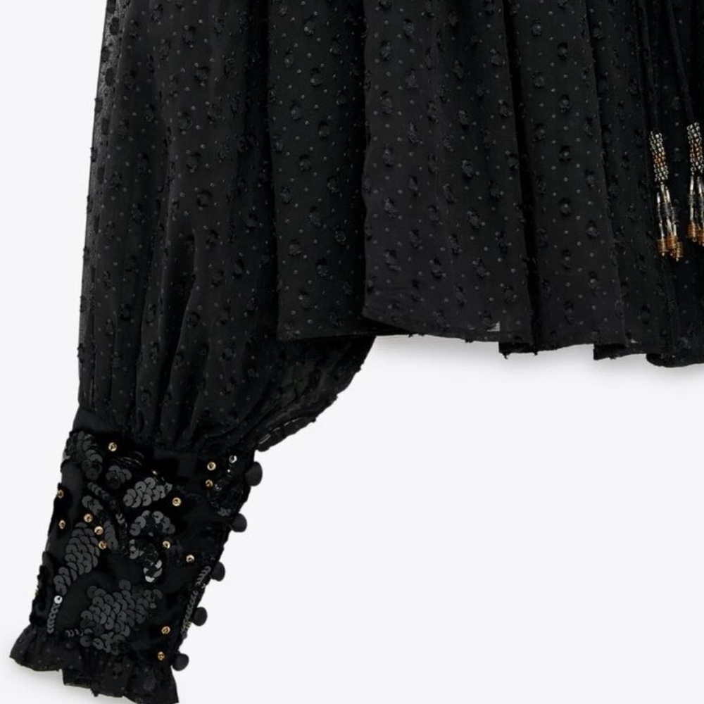Zara Black Sequin Embellished Blouse - Picture 3 of 16